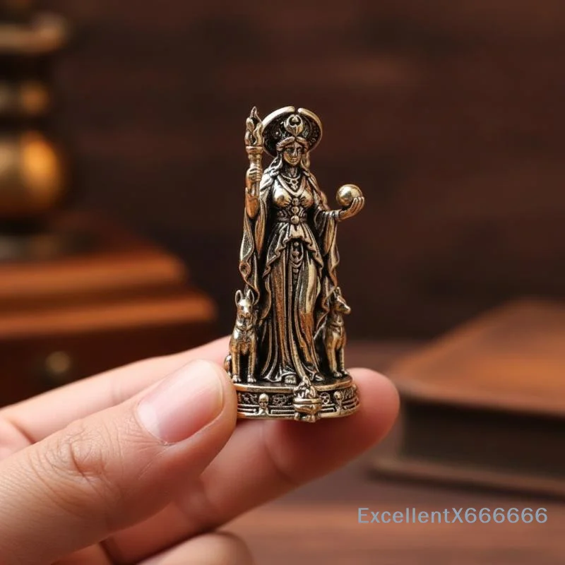 Brass Hariti Goddess Statue Kishimojin Figurine, Child Protection Copper Sculpture, Office Desktop Craft Ornament Gift