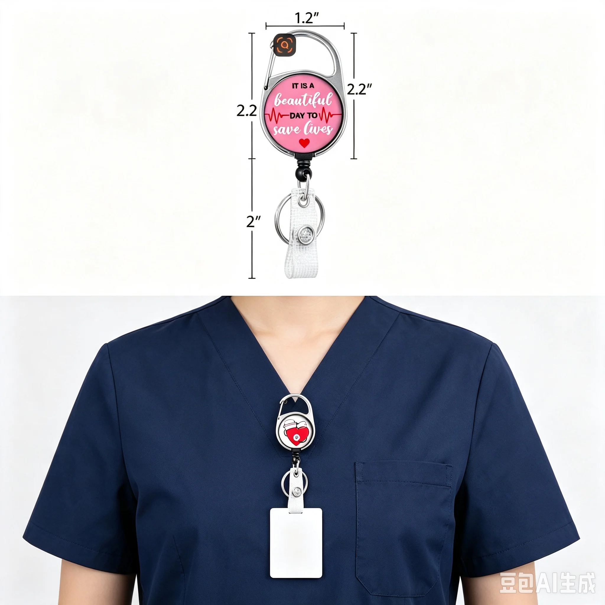 Medical Retractable Badge Reel White Zinc Alloy Shiny Heart Stethoscope Rotatable Badge Holder Reel for Nurses