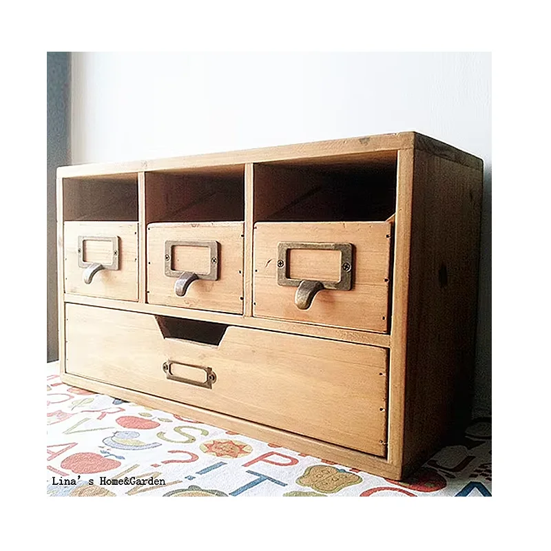 Handmade Solid Wood Craft Mini Cabinet, 3 Drawers, Tabletop, Vintage