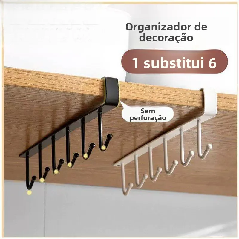 Gancho de Armário de Cozinha Multifuncional em Ferro Forjado, Suporte Suspenso Sem Marcas, Barra Longa Sem Furos, Ganchos em ...
