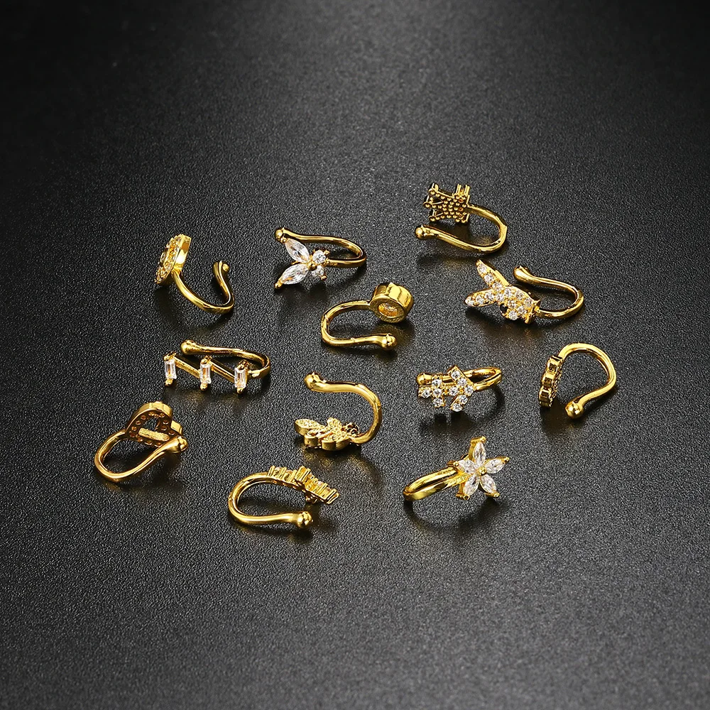 Nuovo 1 pz falso Piercing Clip naso anello polsino gioielli per il corpo per le donne tendenza polsini dell\'orecchio cuore stella fiori farfalla