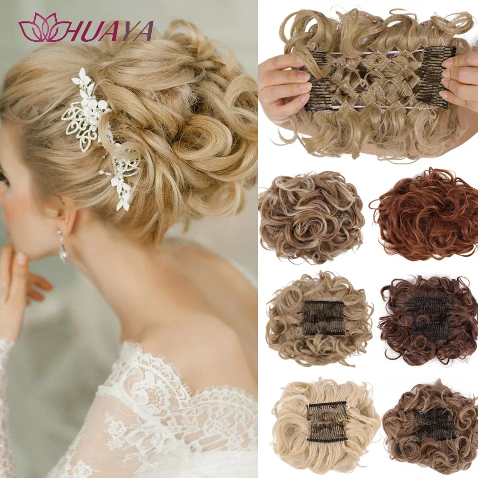 Bride Messy Big Hair Bun Hairpiece Clip in Extension Hair Bun Updo Cover Messy Hair Scrunchies Syntetyczne kawałki włosów