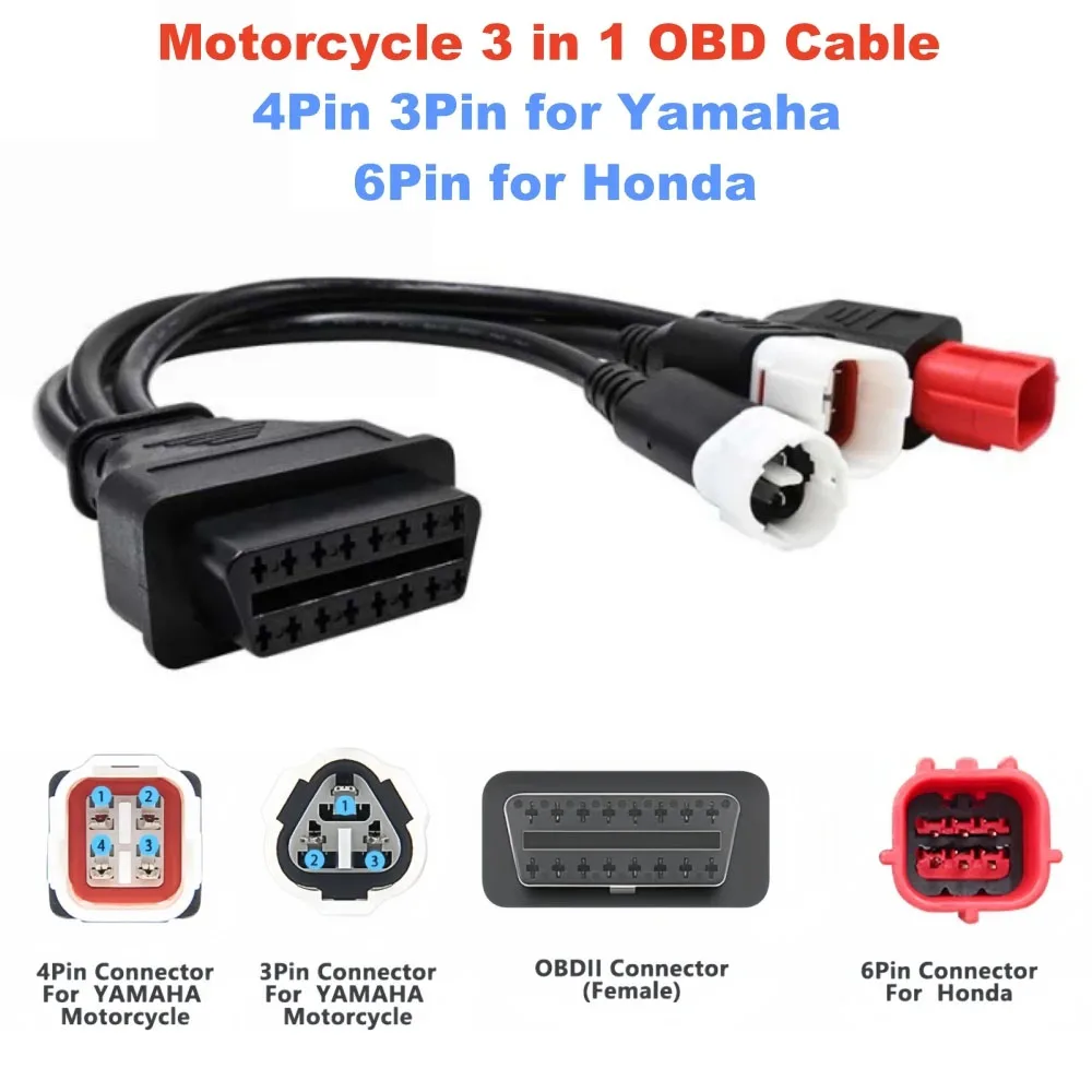 

Новейший 3 в 1 для Yamaha 3-контактный 4-контактный и Honda 6-контактный OBD2 диагностический соединительный кабель для мотоцикла, адаптер OBD 2, удлинительный кабель двигателя