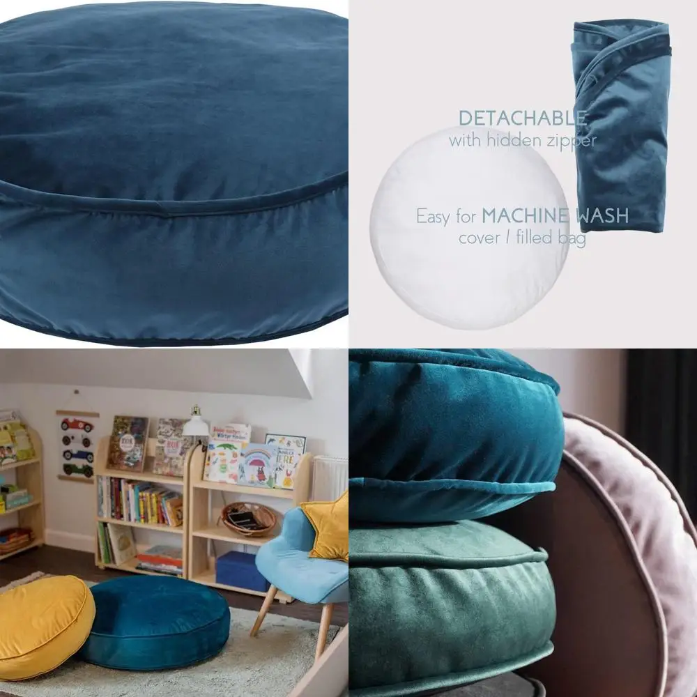 

Round Velvet Pouf, 25.6 Teal Cushion for Reading Nooks and Playrooms