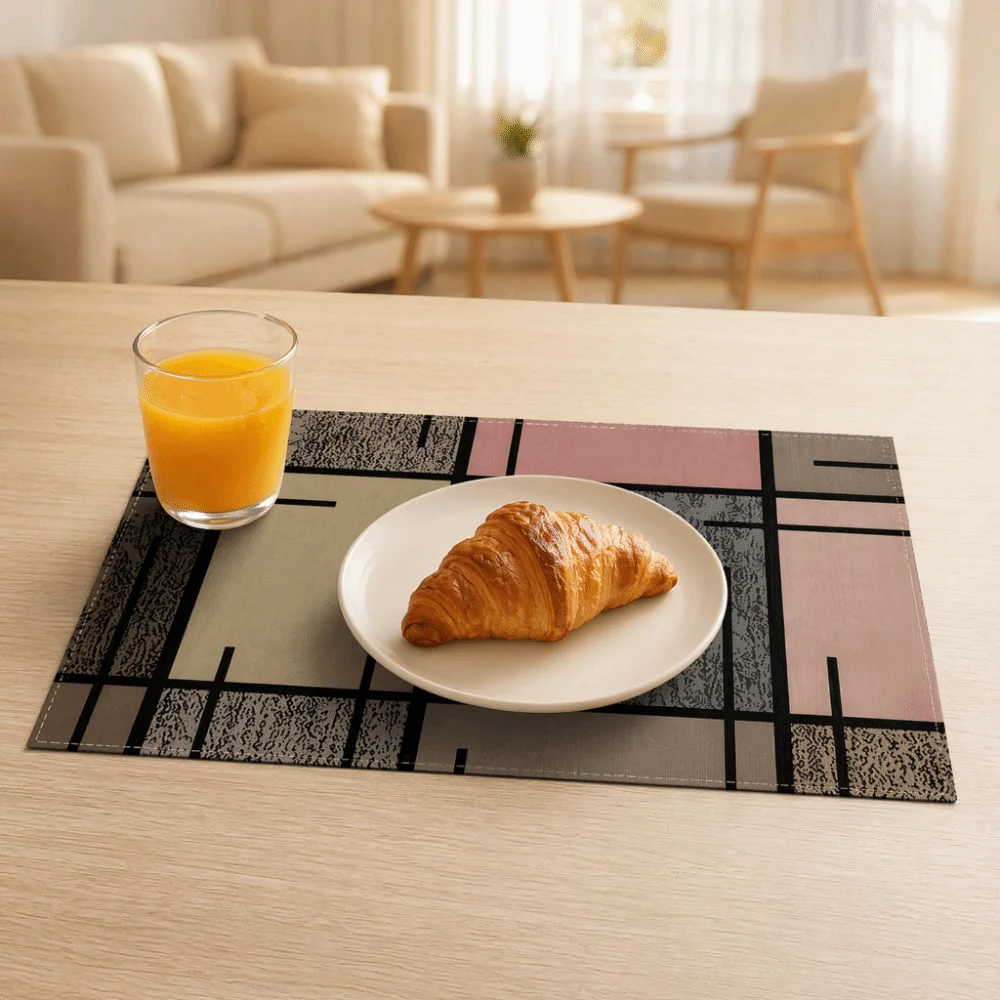 2PCS Washable Oil-Proof Dining Table Mat Rectangular Geometric Design Non-Slip Mat Ethnic Style Flax Placemat Table Setting