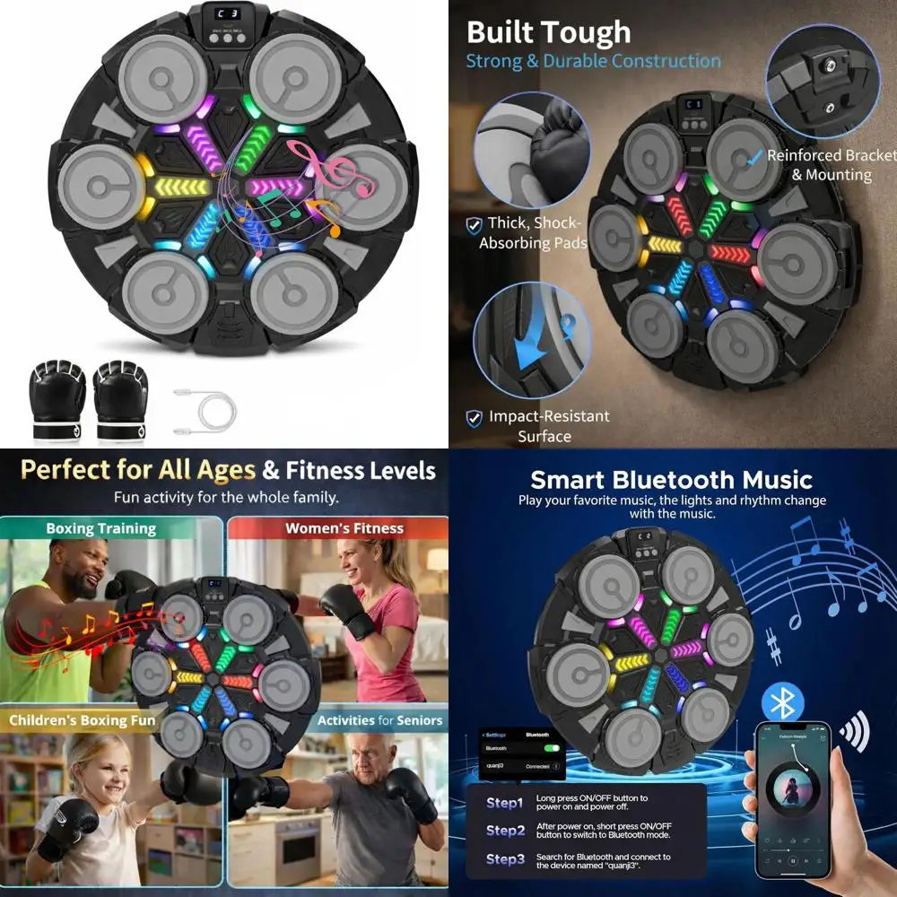 

Music Boxing Machine - Bluetooth Wall Punching Pad with LED, Fun Training Equipment for Kids & Adults, Home Boxing Wall Punching