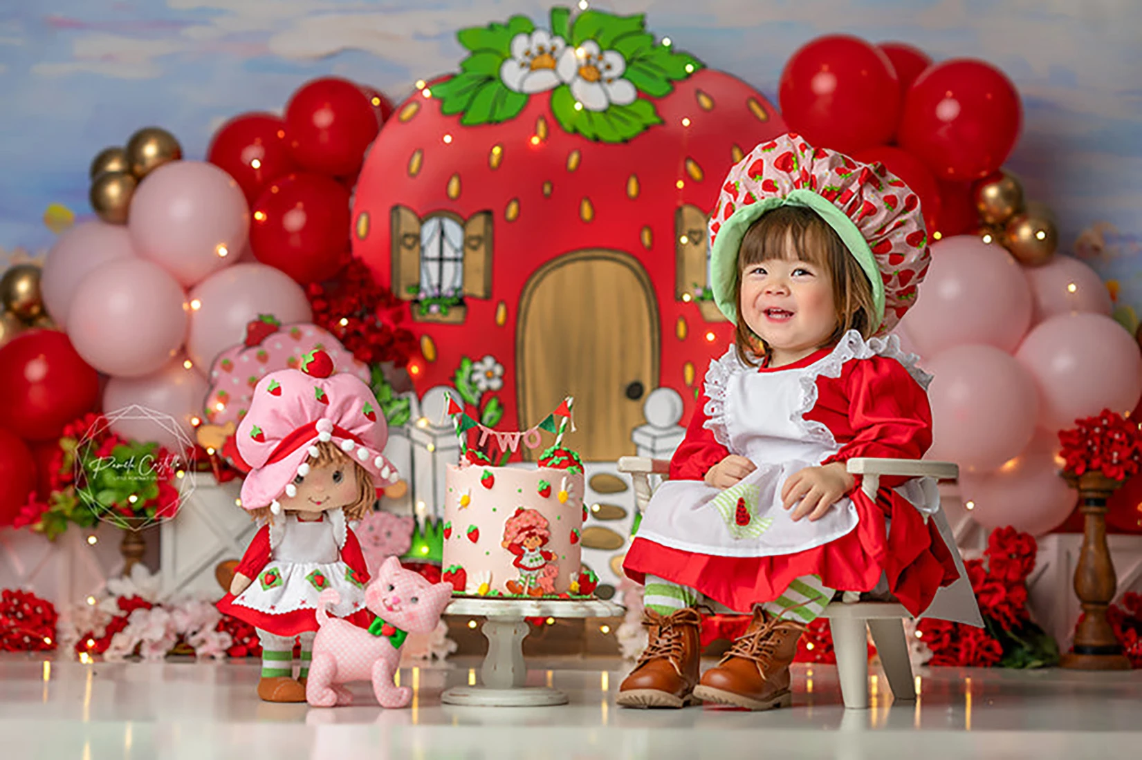 Strawberry House Backgrounds Cake Smash Kids Adult Photography Props Child Baby Decors Balloon Arch Photo Backdrops