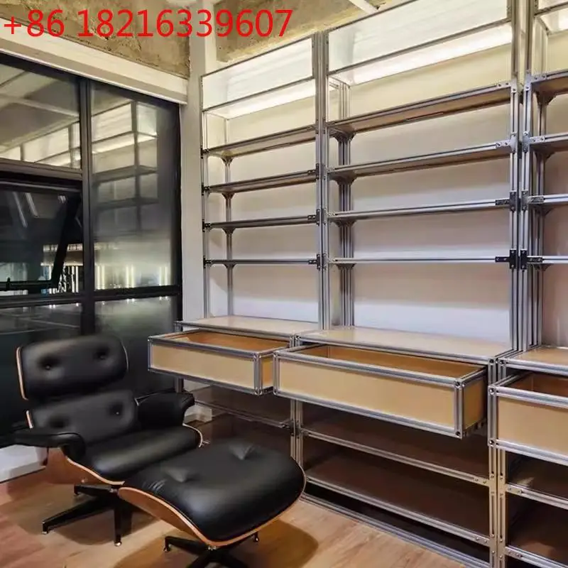 

Modern aluminum profile multi-layer wall floor rack industrial style study birch