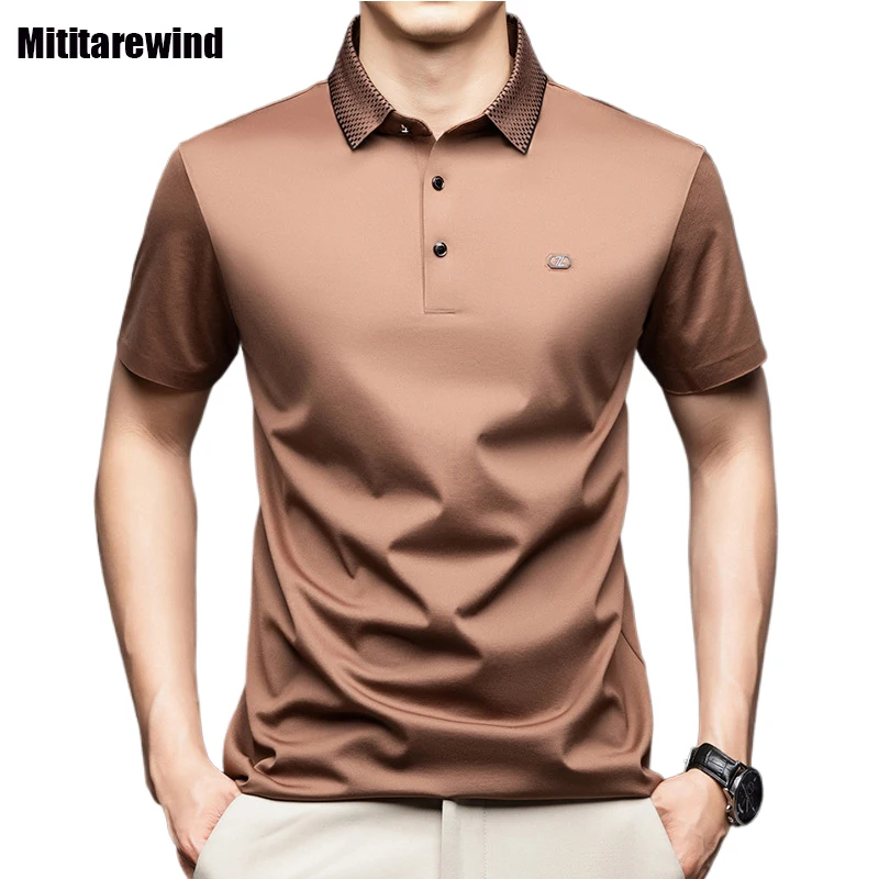 Ice Silk Short Sleeve Mens Polo Shirts Summer Business Casual Tops Stretch Lapel Tshirt Middle-aged Men's Clothing High Quality