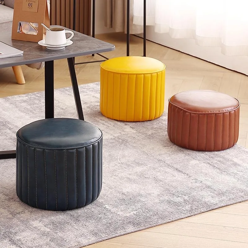

Adult Kids 32x20cm Nordic Nappa Oil Wax Leather Stool Chair Round Bedroom Dining Room Seat Toilet Sofa Footstool Pouf Ottoman