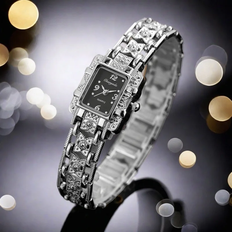 Women Square Quartz Watch Vintage Delicate Engraved Metal Bracelet Wristwatch for Woman Elegant Ladies Watch Clock Gift Relogio