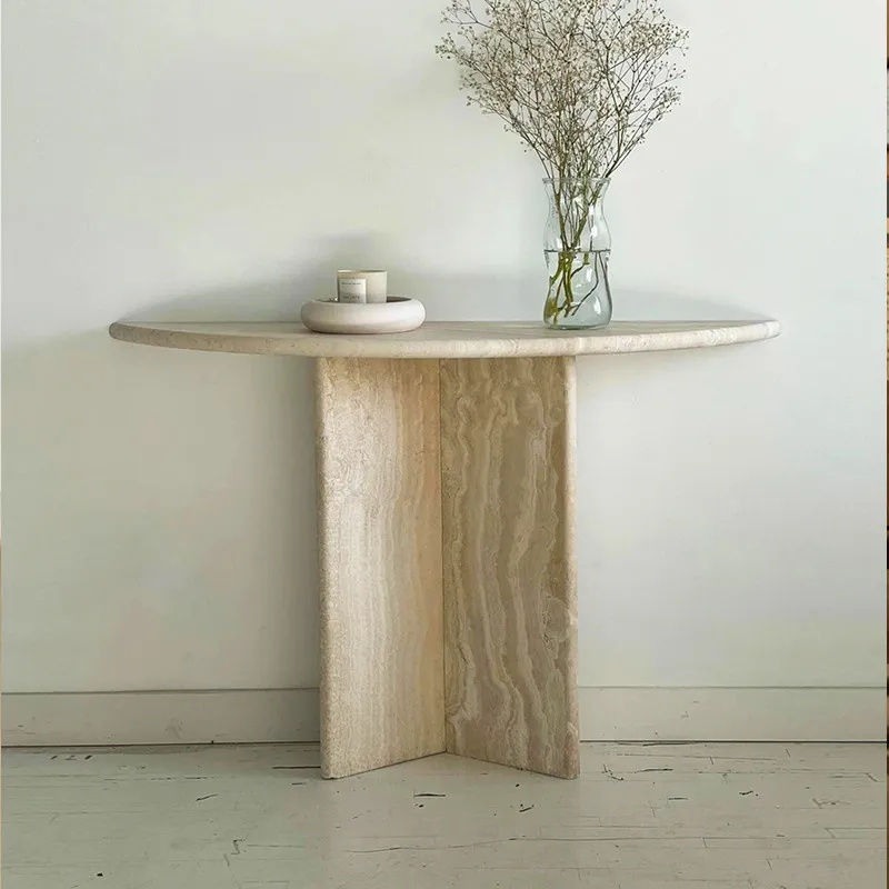 Wabi Sandy Wind Natural Red Travertine Entrance Table Entrance  Platform View Table Minimalist Marble Bar