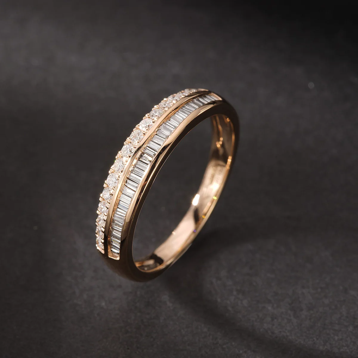 Luxury Double Row Round Trapezoid Diamond Ring Trend Classic 18K Gold Lab Grown Diamond Ring For Women Party Jewelry