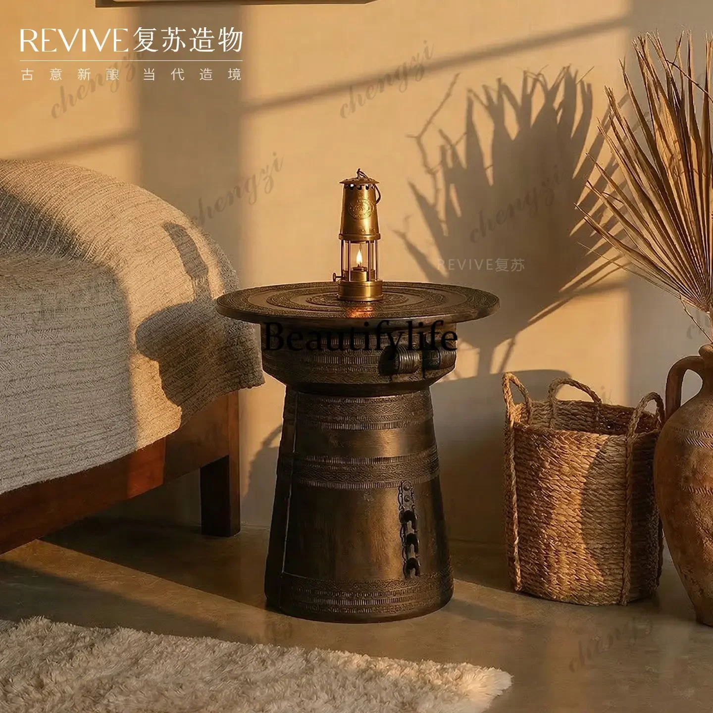 A4567 Nordic retro corner few round sofa side table in the ancient art side few drum rhyme creative ornament