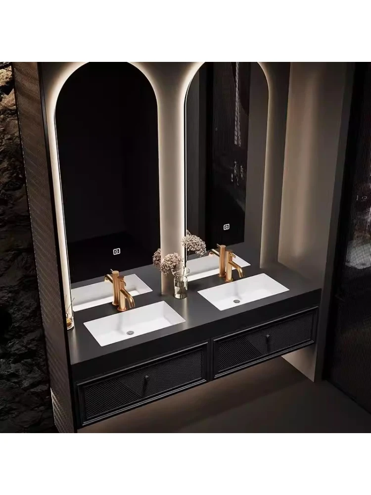 

Hotel light luxury bathroom cabinet combination rock slab integrated basin bathroom washstand