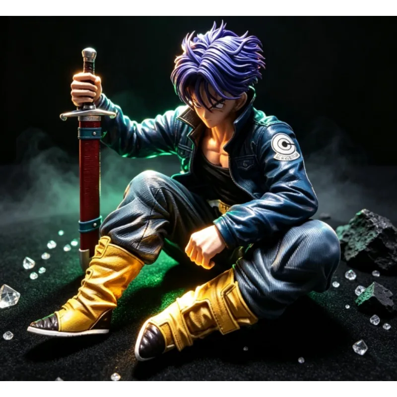 Anime Dragon Ball Super Saiyan Figure Sitting Trunks GK Statue Cartoon Model Car desktop Ornament Case Decor gifts toys