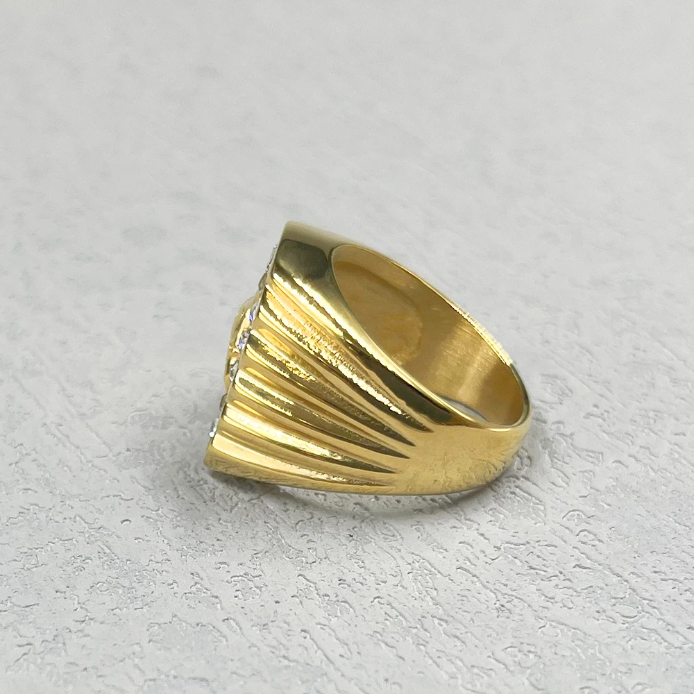316L stainless steel gold color Jockey Club horseshoe men\'s ring with rhinestone horse high quality jewelry