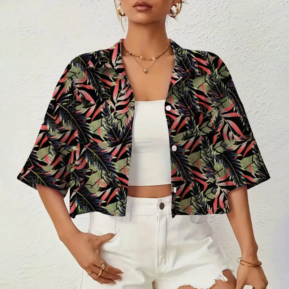 Hawaiian Style Women\'s Lapel Shirt Fashion Short Shirt Vacation Casual Summer New XS-XL Loose Comfort 3D Printing Process