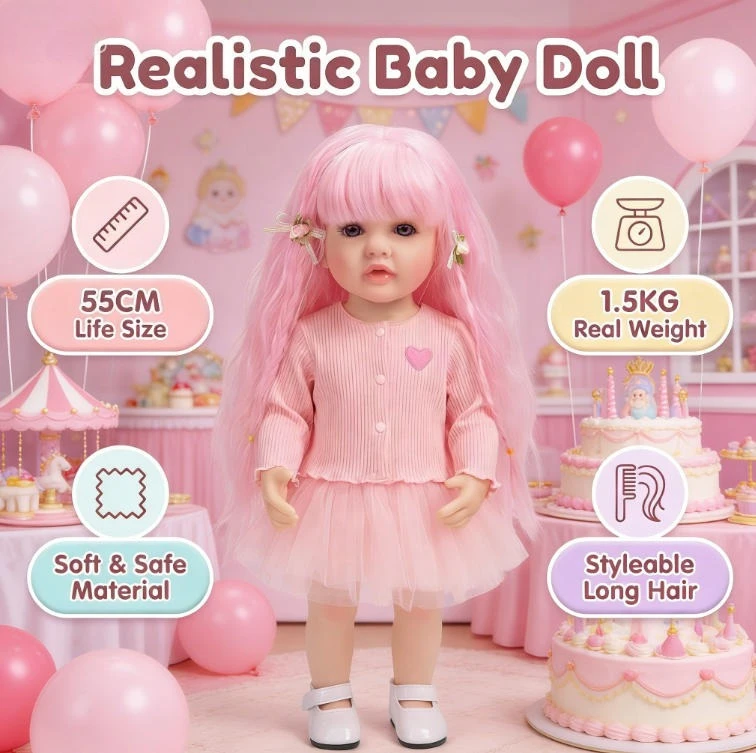 

NPK 22inches Standing Baby Girl Reborn Betty Full Body Vinyl Very Lifelike with 3D Skin Visible Veins