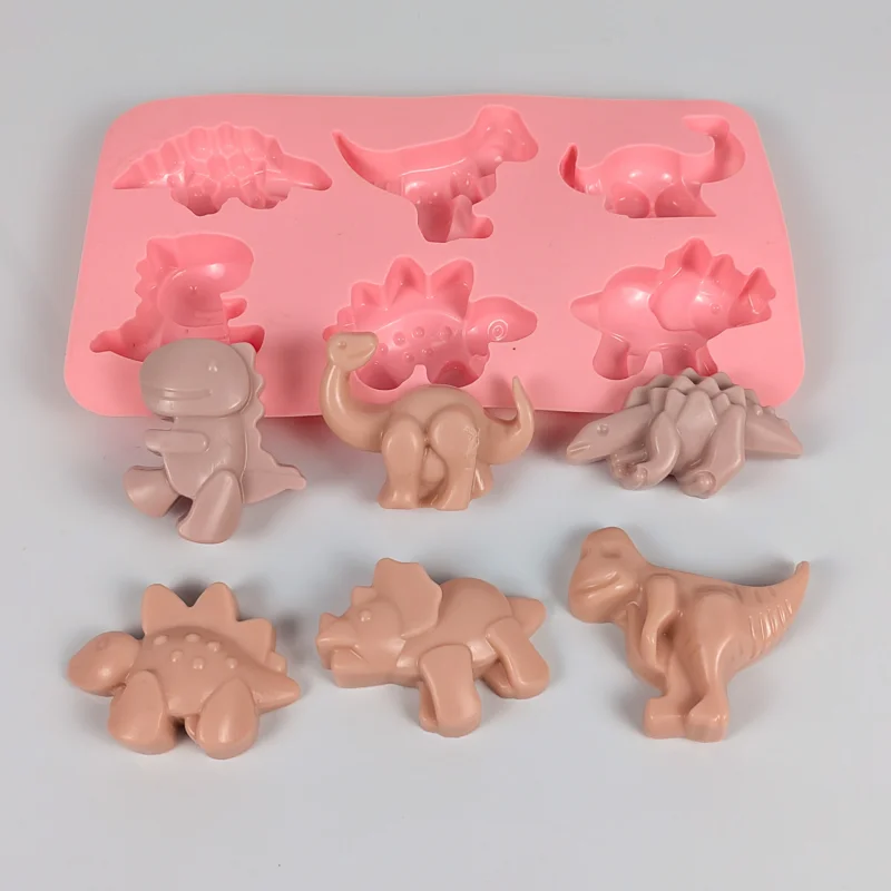 Aomily 6 Kinds Dinosaur Silicone Mold Fondant Mold Cake Decorating Tool Chocolate Mould DIY Baking Candy Soap Maker Mousse Mould