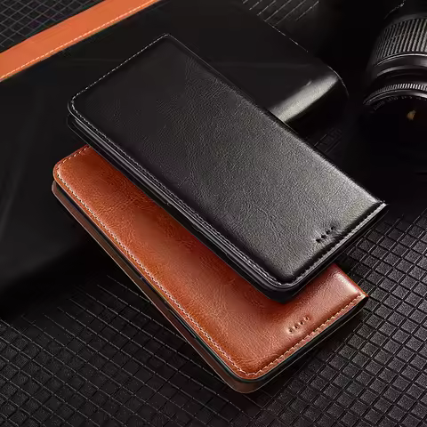 Soft Genuine Leather Phone Case For Samsung Galaxy S25 S24 S23 S22 S21 S20 FE Ultra Plus Non-Slip Flip wallet Protective Case