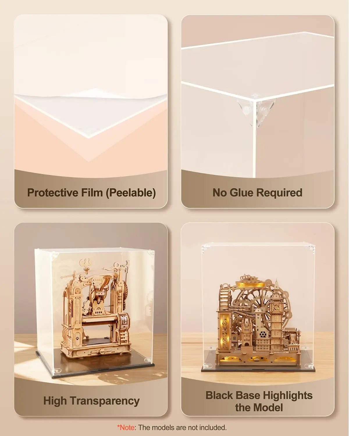 Robotime Rokr – vitrine transparente anti-poussière, pour figurines à collectionner, modèles de jouets, boîte de rangement pour la maison, RFM04