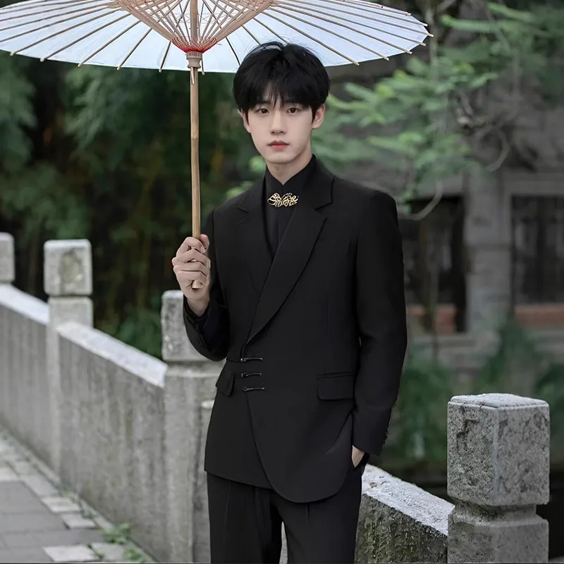

New Chinese Sle Men's Suit Jaet Zhongan Button-Up Wedding Engagement Ceremony Casual Western Sle Autumn Spring