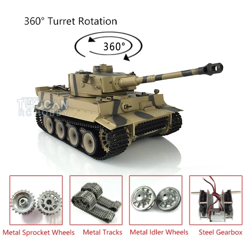 HENG LONG 1/16 7.0 Upgraded Metal German Tiger I RTR RC Tank 3818 360° Turret Remote Control Car Boys for Toys TH19106-SMT4