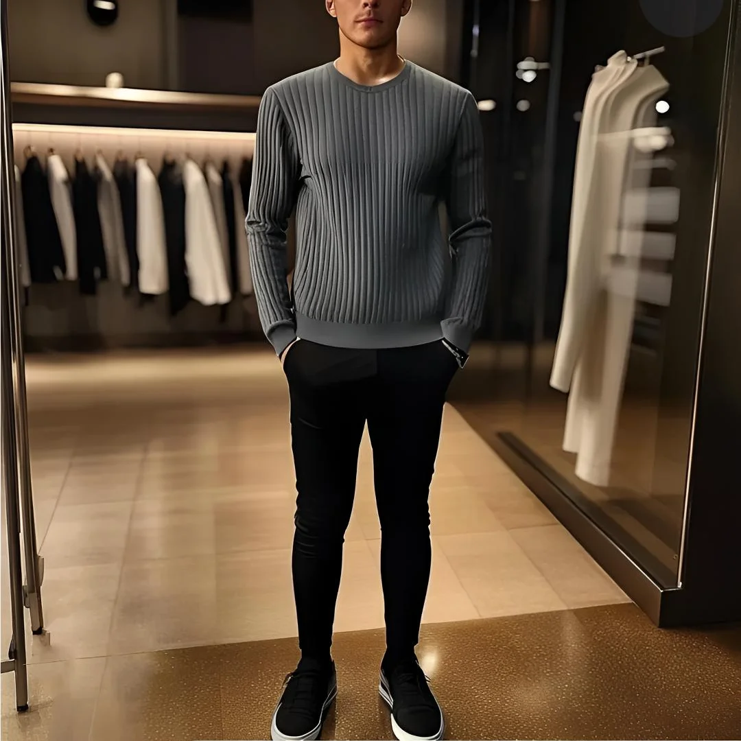 

High-End Men's Knitted Sweater Wool Blend Striped Mackinac Craft Premium Quality Chinese Production Breathable Comfortable Fit