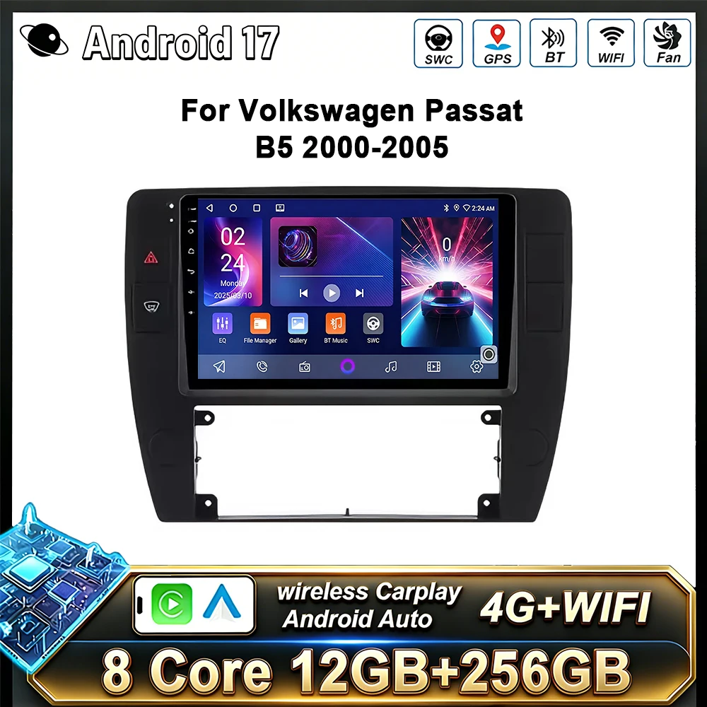 Radio para Auto Android 17 con Carplay para Volkswagen Passat B5 2000-2005, Navegación GPS, Estéreo, 4G, Wifi, Reproductor Multimedia, Carplay Auto, DSP
