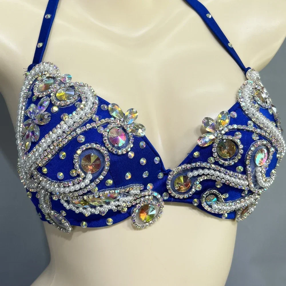 Picture 4: Women Handmade Beaded Crystal Belly Dance Costume Set Bra & Hip Belt Sexy Stage Performance Show Outfit