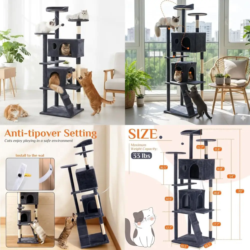 

Большой многоуровневый кошачий комплекс-башня 70 см с платформами, когтеточкой и зоной для прыжков для крупных кошек, серый