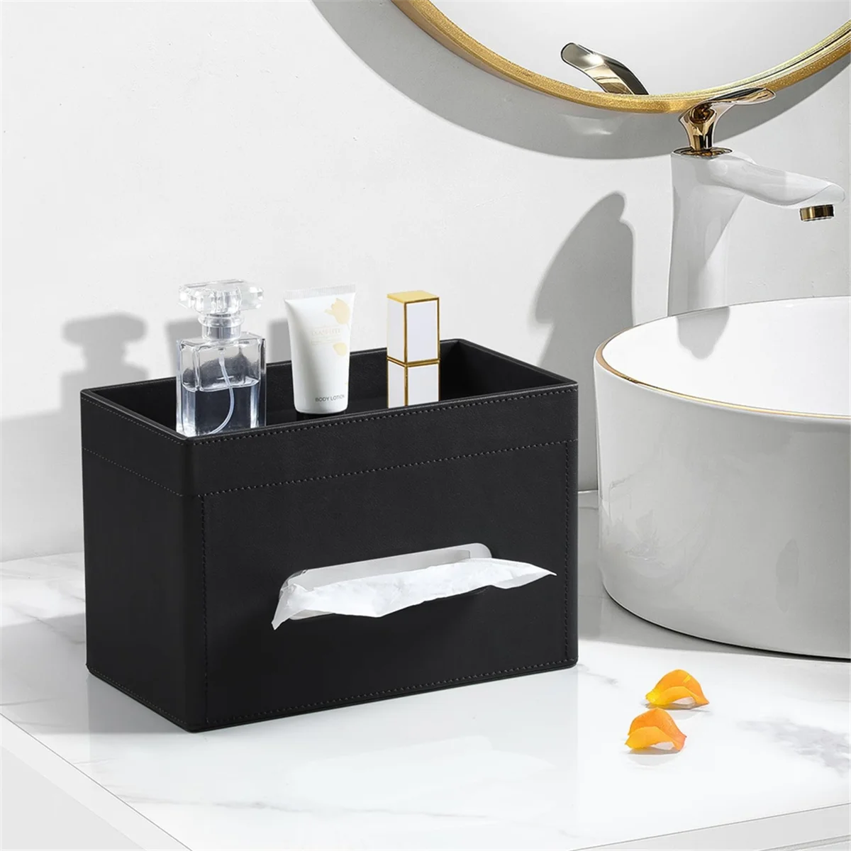 N38R_Plus Size Tissue Box Cover Rectangle, Organizer Tissue Holder black