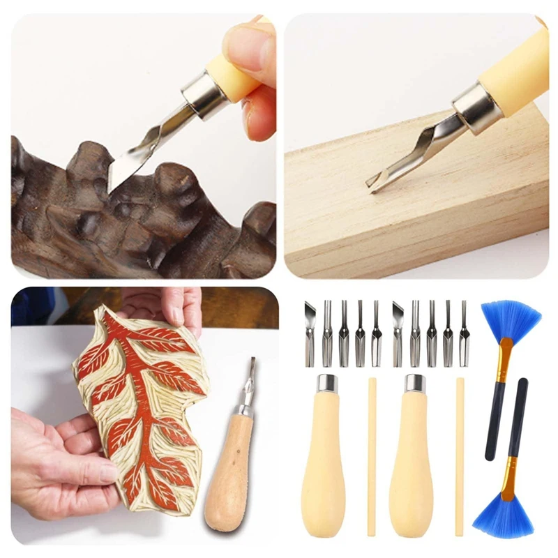 1 Sets Of Linocut Tool, With 5 Different Blades Head,Linoleum Blocks Rubber Carving Block For Rubber Stamps, DIY Carving