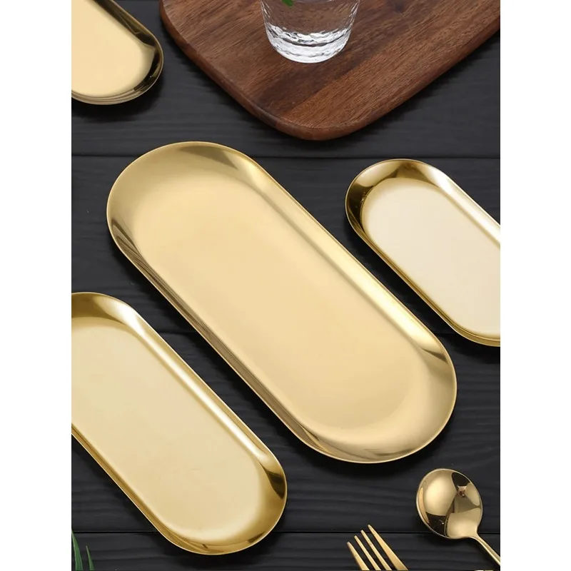 1/3Pcs Stainless Steel Gold Dessert Plate Cake Tray Snack Kitchen Plate Western Dish
