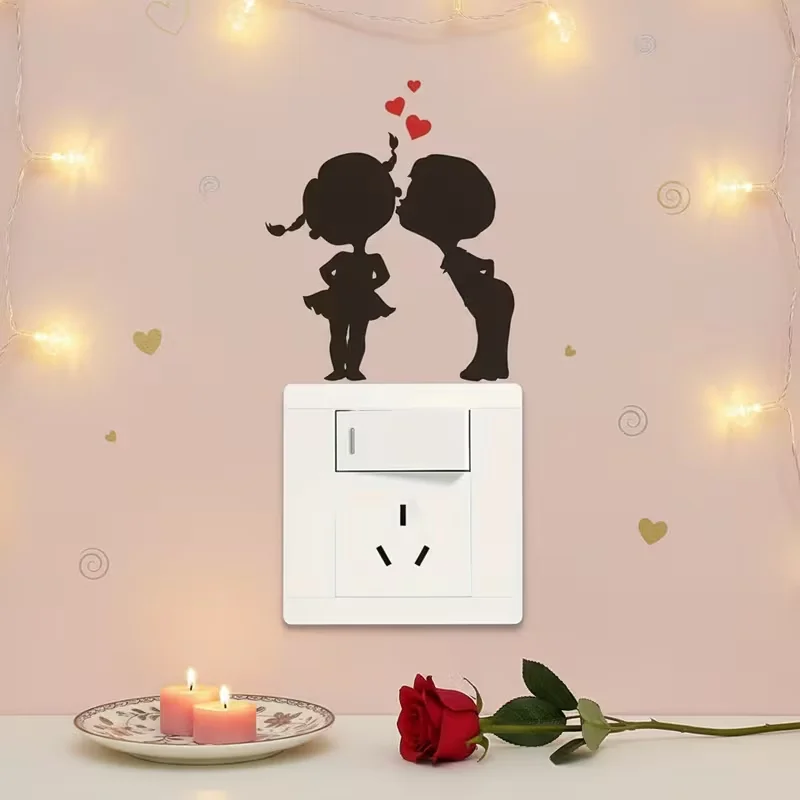 Romantic Love Kiss Switch Stickers - Removable Vinyl Wall Stickers for Comfortable Atmosphere in Couple Rooms