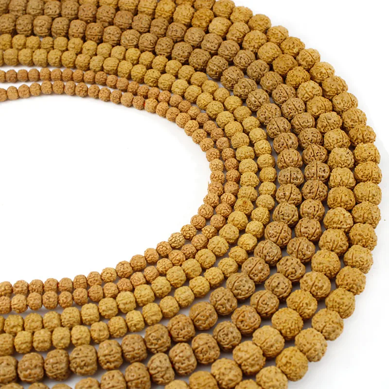 1 hebra Natural Rudraksha Mala 108 cuentas 6/8/10/12mm cuentas de oración Rudraksha para joyería collar pulsera accesorios para hacer