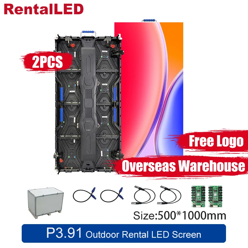 2PCS Outdoor P3.9 LED Display 500×1000mm Rental P2.6 P2.9 LED Video Wall Panel For Concert Event Background Overseas Warehouse