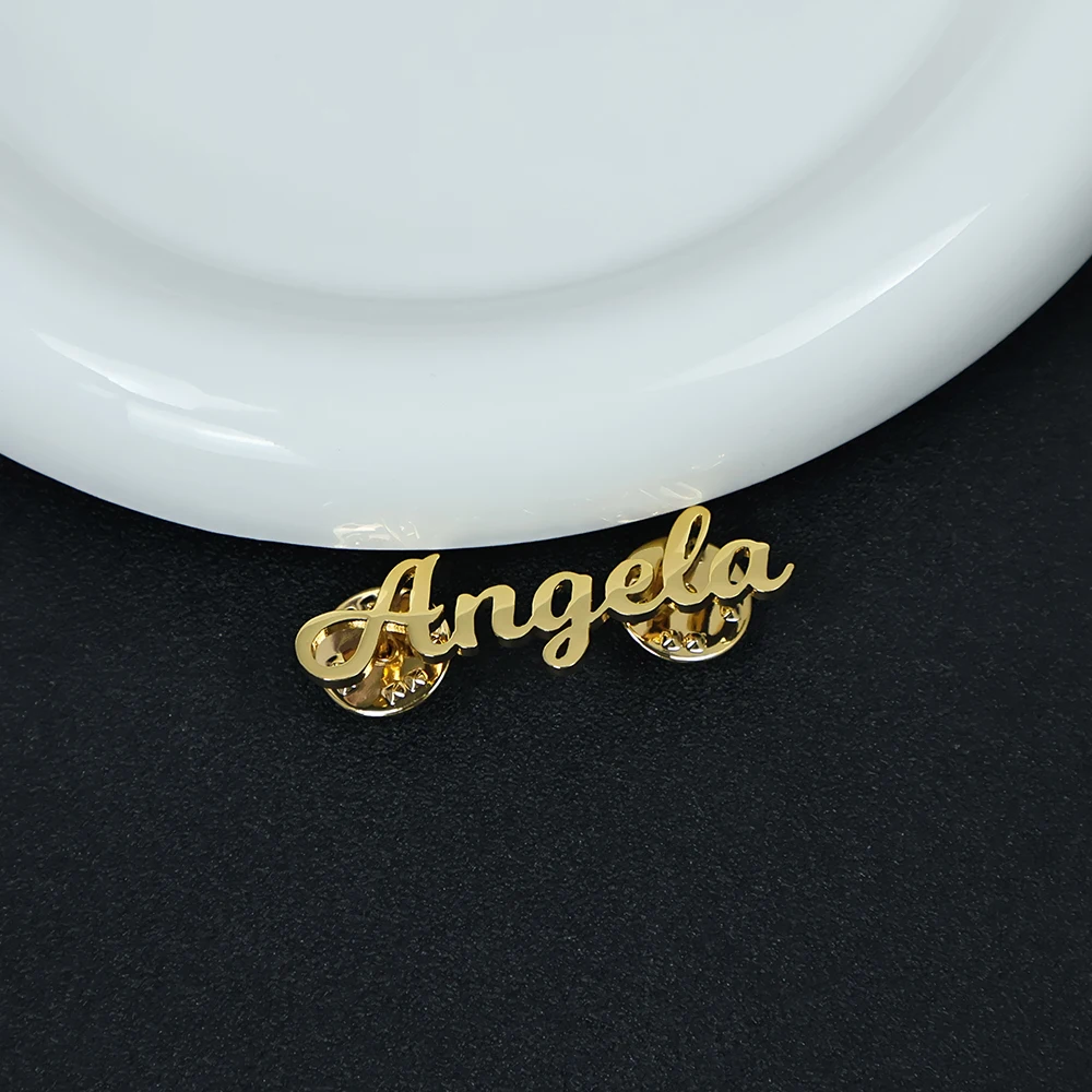 Customized Name Brooch for Women and Men Personalized Stainless Steel Logo Pin Nameplate Brooch Wedding Jewelry Gift