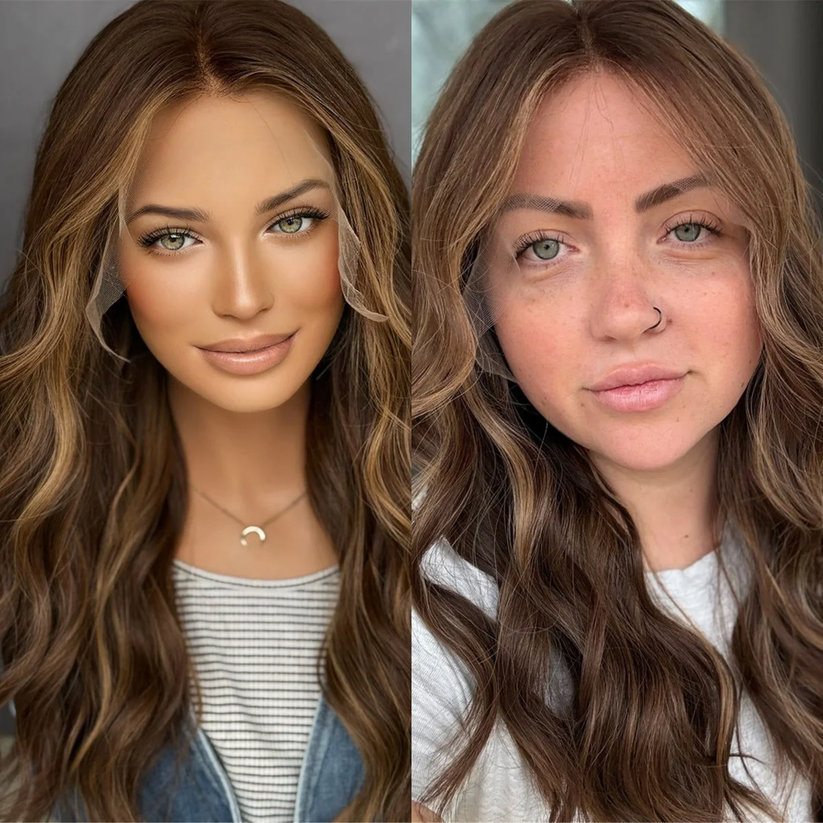 

New Warm Brown Wave Wigs Long 180% Density Middle Parting 24 Inch Glueless Wigs On Clearance Sale Female Balayage Hot Star Hair