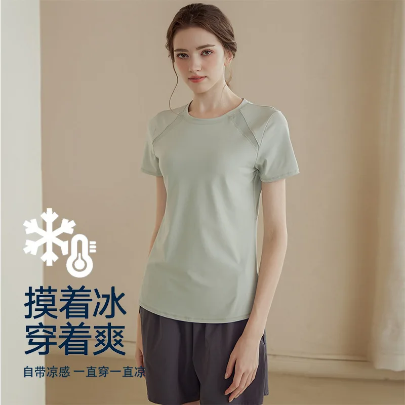 Women's Yoga T-shirt Mesh Splicing Breathable Round Neck Short Sleeve Tops Solid Color Fitness Slim Fit Sports 2024