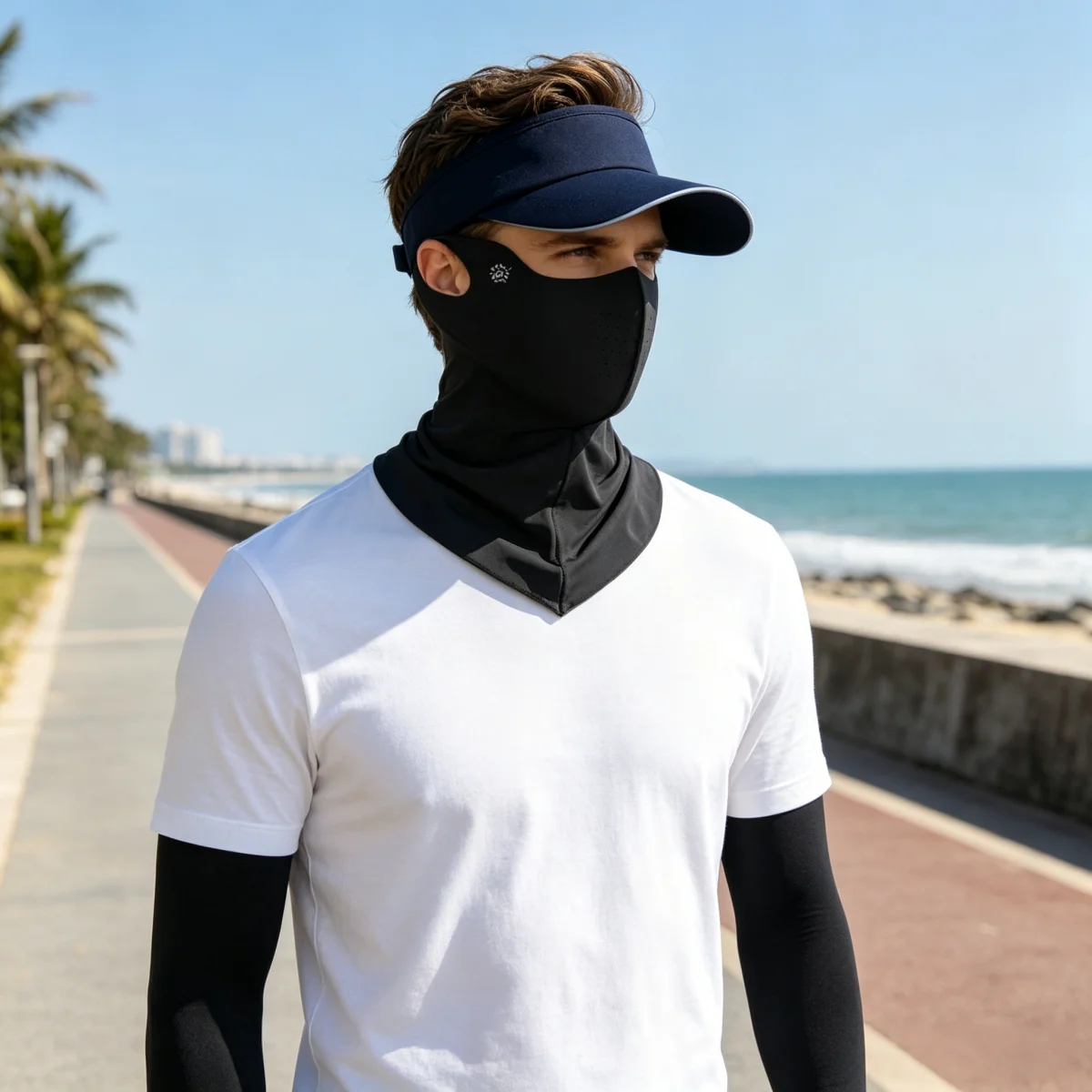 Sommer UV-Schutz 3-in-1 Set Atmungsaktiver Sonnenschutz Nacken-Gesichtsmaske Kühlende Armstulpen für Männer Outdoor-Sport