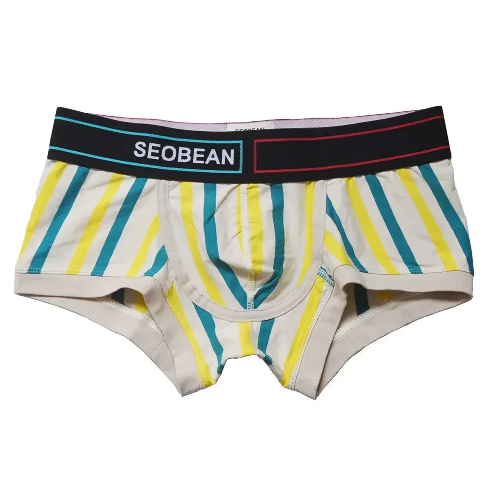 Cotton Stripes Boxy Underwear for Men U Convex Pouch Boxer Shorts Breathable Comfort Sports Panties Sweat Absorption Daily Trunk