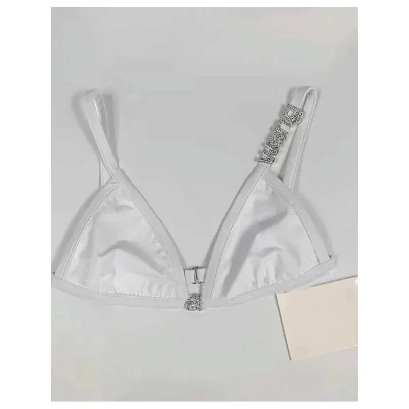 DY202024 blanco nuevo de algodón puro bragas ropa interior traje de baño conjunto Wang Bikinis conjunto para damas verano cristal carta decoración femenina