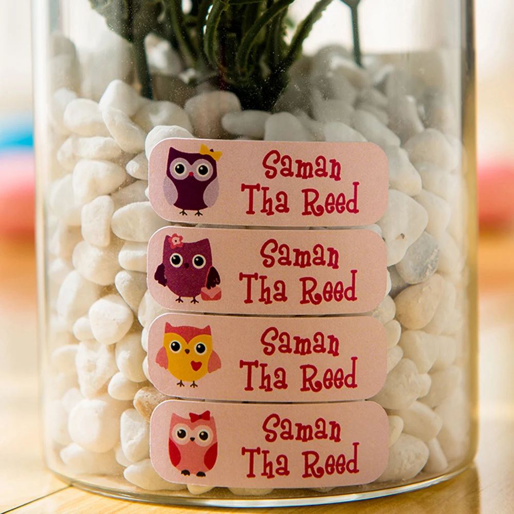 100pcs-Custom Cartoon Name Stickers Personalized Text Labels in Multiple Sizes for Kids Students School Supplies Water Bottle