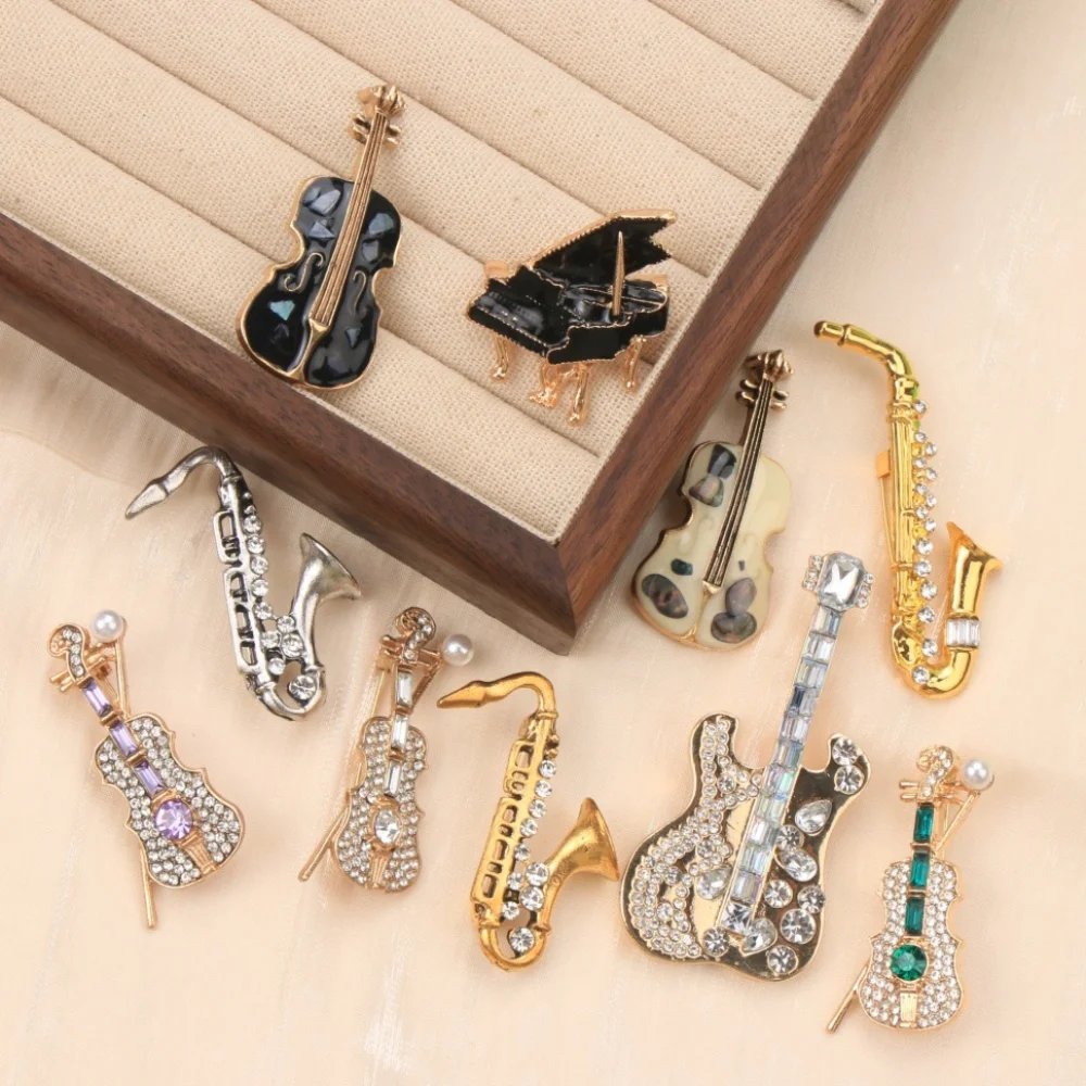 Luxury Piano, Violin, Guitar, and Saxophone-Inspired Brooches and Pins for Men and Women, Jewelry and Fashion Accessories