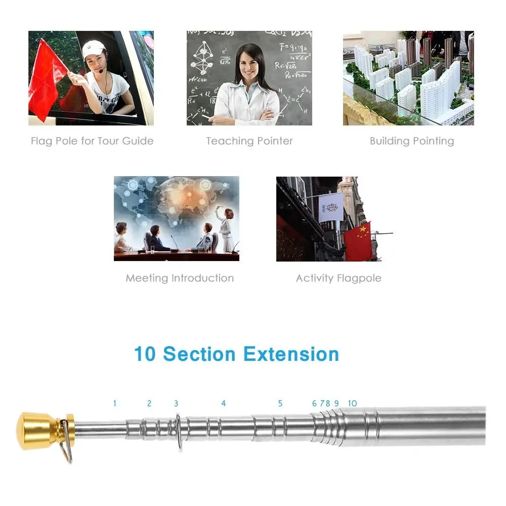 Flags Windsock PPT Presentation 1.6/2/2.5/3M Telescopic Flag Pole Handheld Flag Pole Teachers Pointer Tour Guide Flagpole