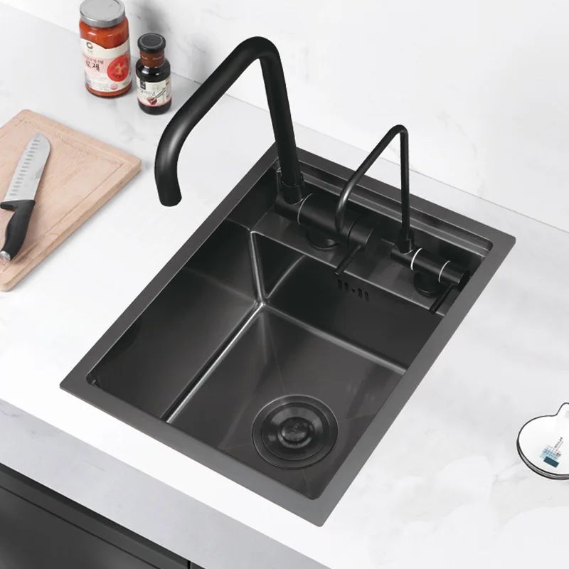 Hidden Sink 304 Stainless Steel Single-slot Small Bar Wash Basin Black Mini Island Wash Basin Invisible