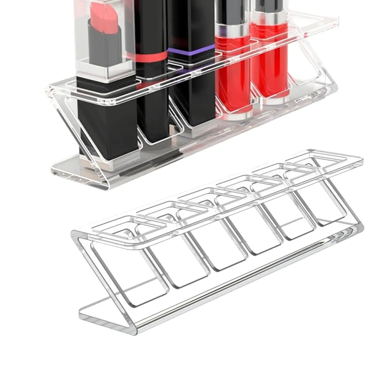 Clear Acrylic Cosmetic Organizer 2 Pack 6 Slot Lipstick Holder Lip Gloss Mascara Concealer Display Rack Makeup Vanity Storage