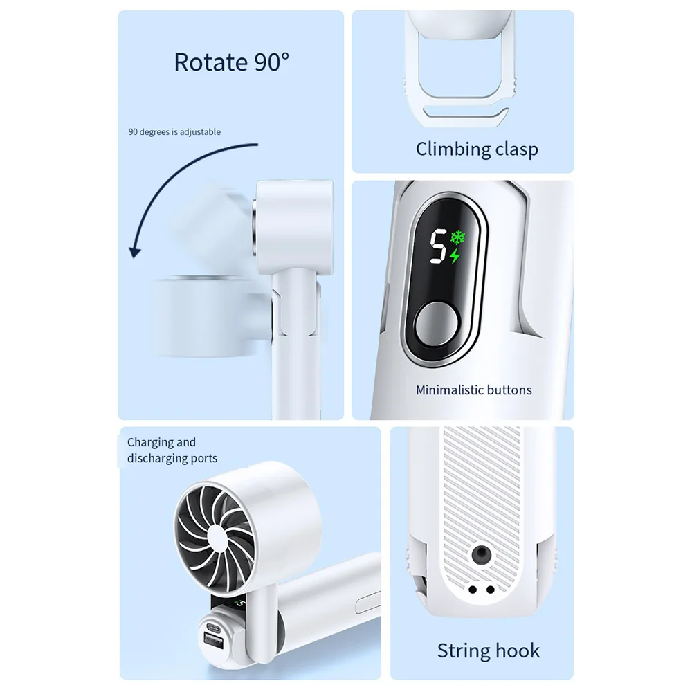 Ventilateur de refroidissement portable avec fonction de compression froide, ventilateur aste, mini ventilateur pour l'extérieur, 5 vitesses réglables, 4000mAh